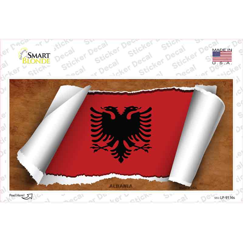 LP-9116s-M Albania Flag Scroll Novelty Sticker Decal - Medium