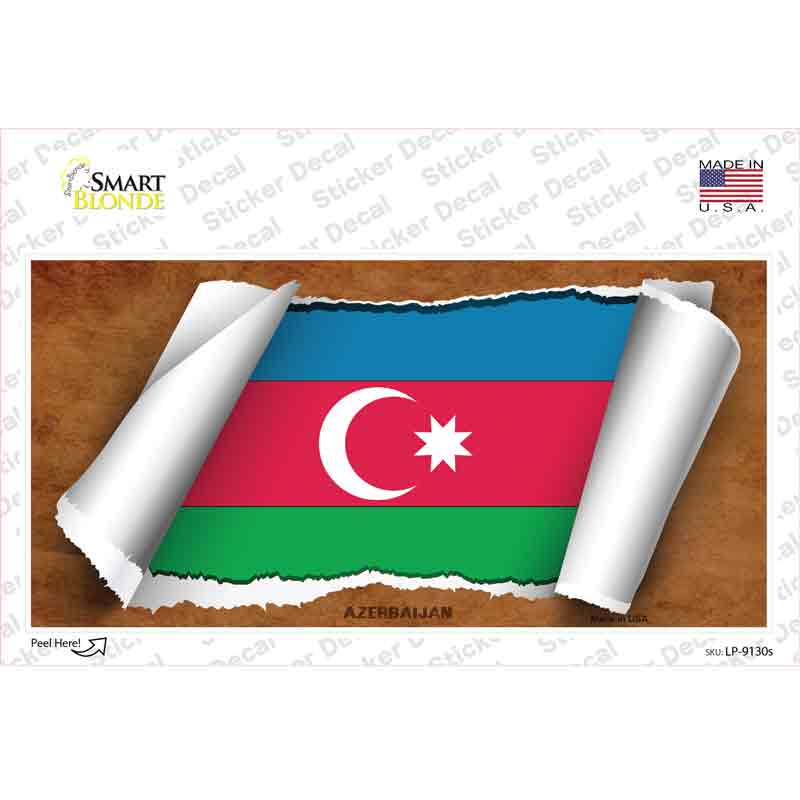 LP-9130s-M Azerbaijan Flag Scroll Novelty Sticker Decal - Medium