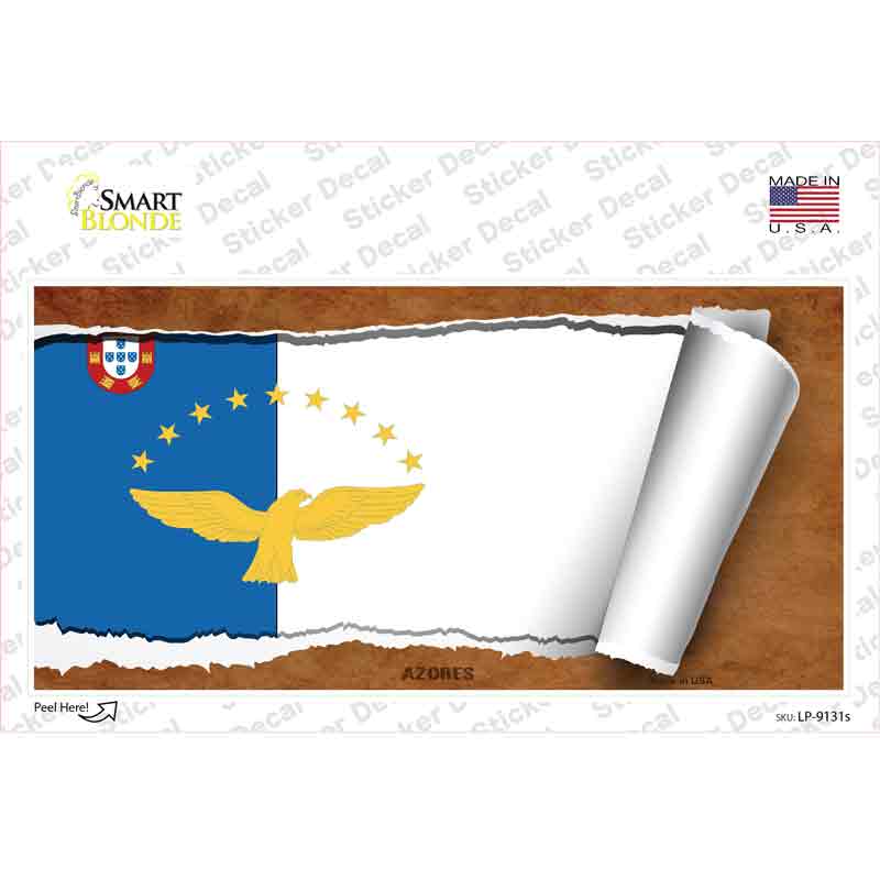 LP-9131s-M Azores Flag Scroll Novelty Sticker Decal - Medium