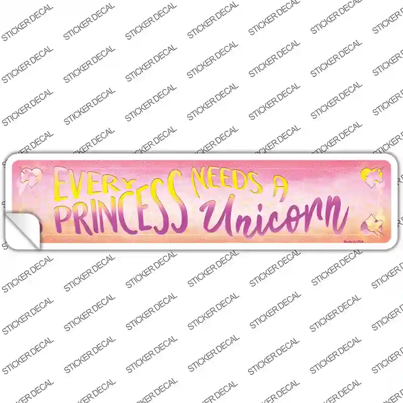 K-884s-S Princess Needs A Unicorn Novelty Narrow Sticker Decal - Small