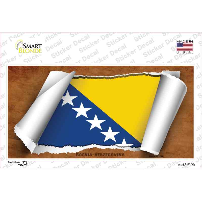 LP-9140s-M Bosnia-Herzegovina Flag Scroll Novelty Sticker Decal - Medium