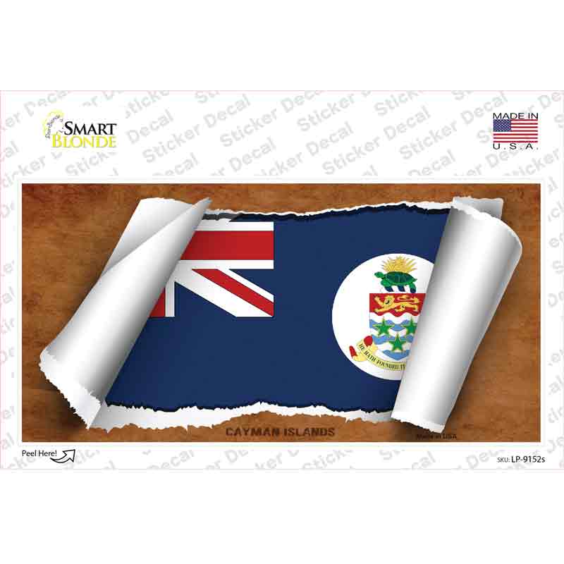 LP-9152s-M Cayman Islands Flag Scroll Novelty Sticker Decal - Medium