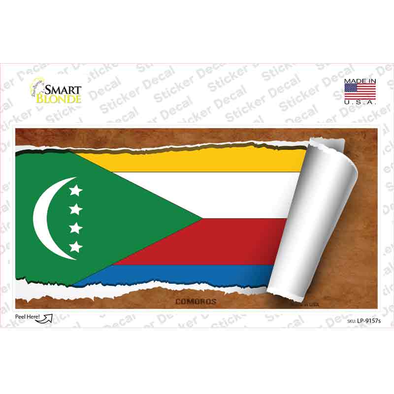 LP-9157s-M Comoros Flag Scroll Novelty Sticker Decal - Medium