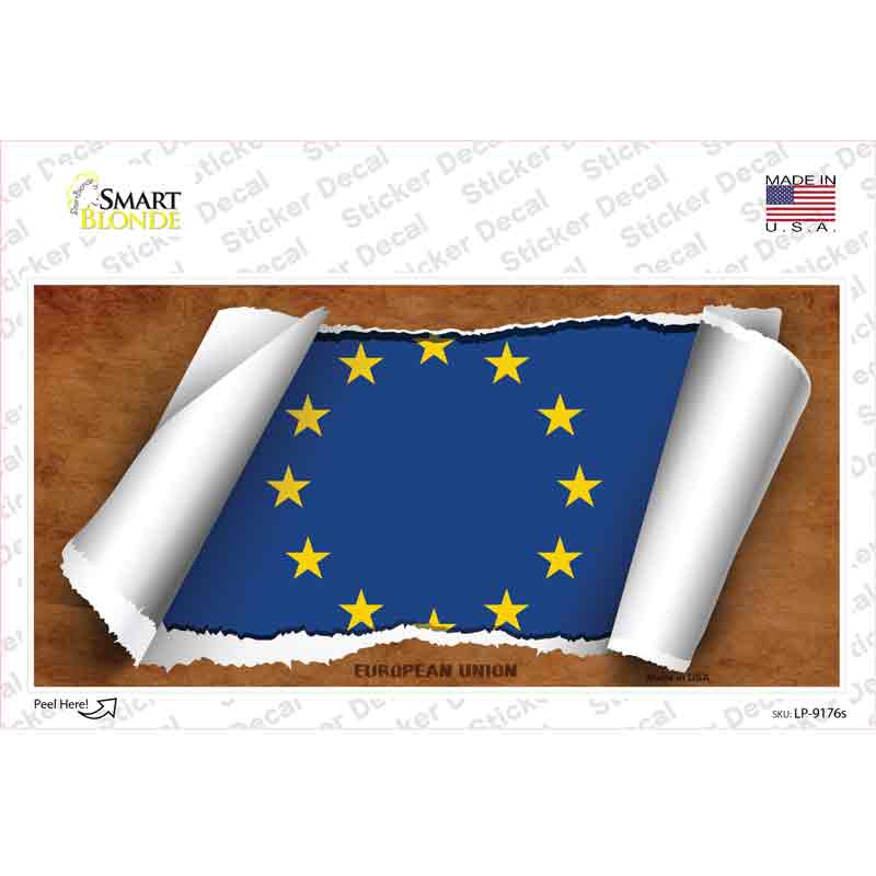 LP-9176s-M European Union Flag Scroll Novelty Sticker Decal - Medium