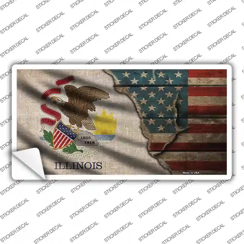 LP-12392s-L Illinois & American Flag Novelty Sticker Decal - Large