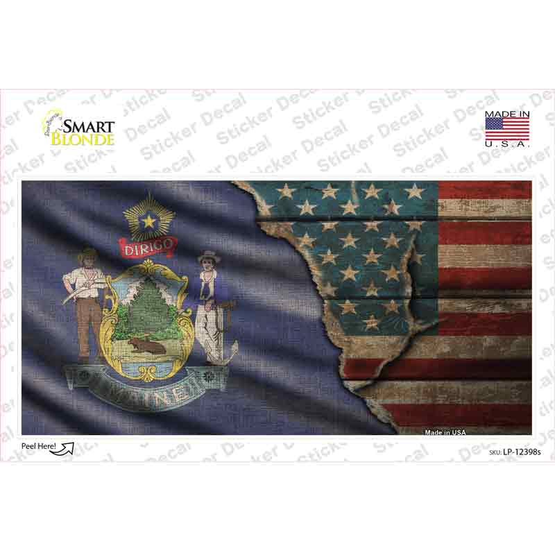 LP-12398s-M Maine & American Flag Novelty Sticker Decal - Medium