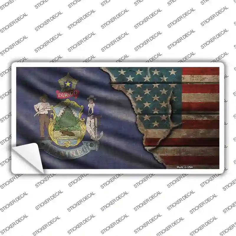 LP-12398s-S Maine & American Flag Novelty Sticker Decal - Small