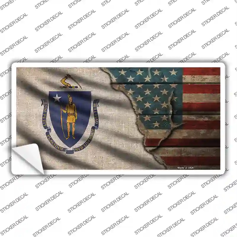 LP-12400s-S Massachusetts & American Flag Novelty Sticker Decal - Small