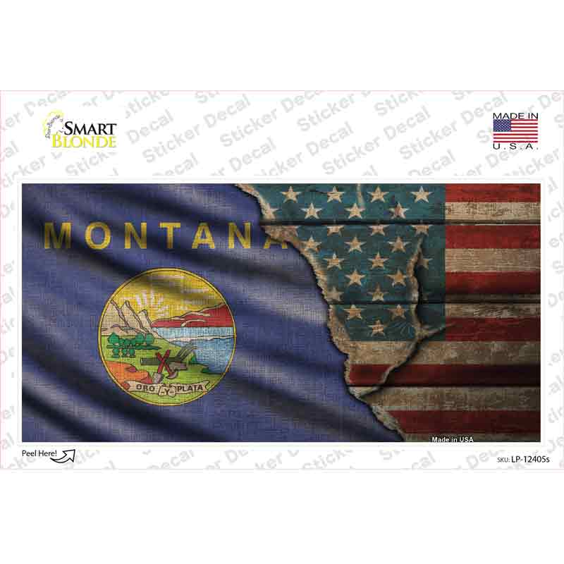LP-12405s-M Montana & American Flag Novelty Sticker Decal - Medium
