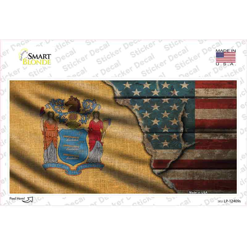 LP-12409s-M   Jersey & American Flag Novelty Sticker Decal - Medium