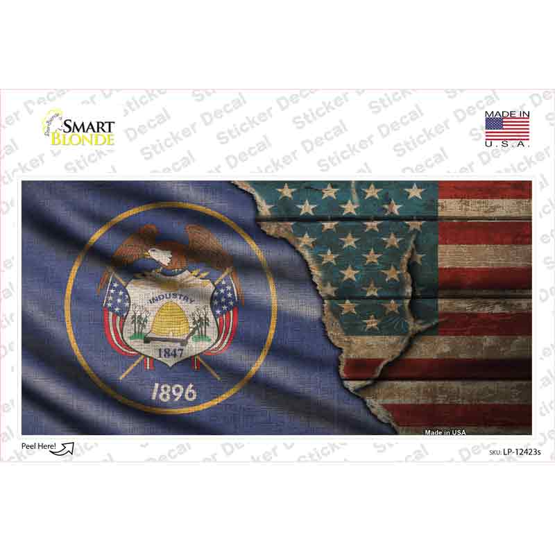 LP-12423s-M Utah & American Flag Novelty Sticker Decal - Medium