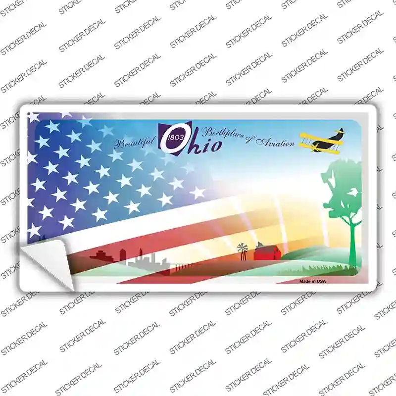 LP-12447s-XL Ohio Half American Flag Novelty Sticker Decal - Extra Large
