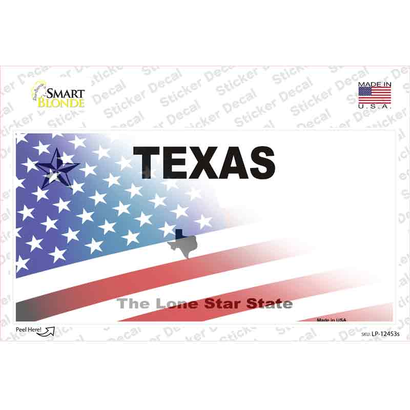 LP-12453s-M Texas Half American Flag Novelty Sticker Decal - Medium