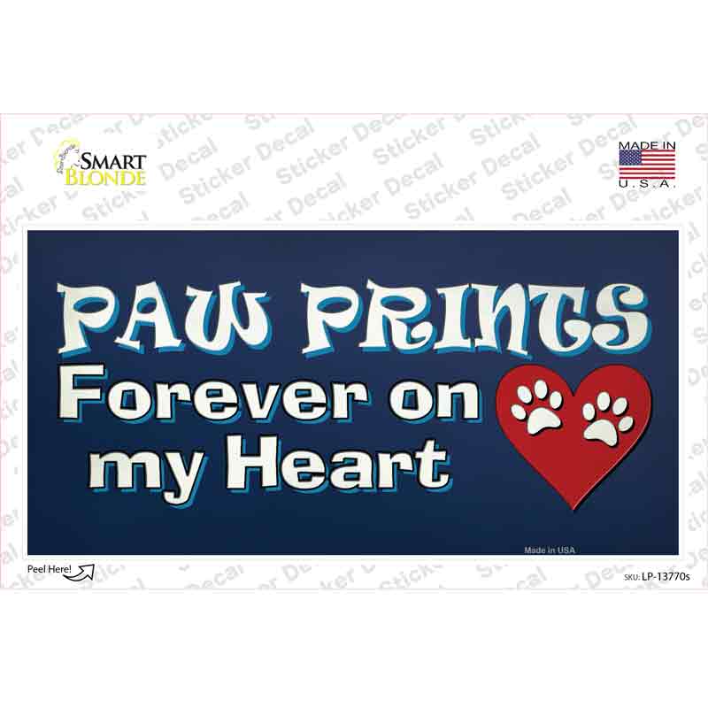 LP-13770s-M Paw Prints on My Heart Novelty Sticker Decal - Medium