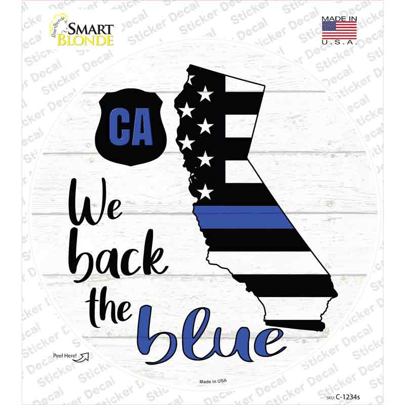 C-1234s-M California Back the Blue Novelty Circle Sticker Decal - Medium