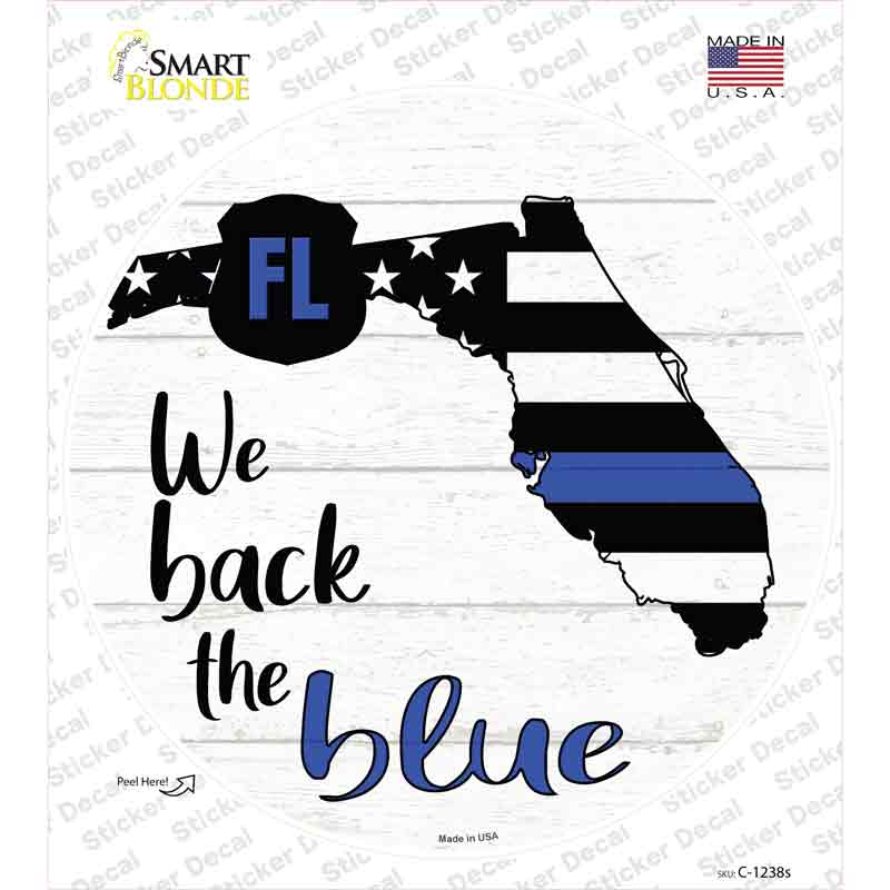C-1238s-M Florida Back the Blue Novelty Circle Sticker Decal - Medium