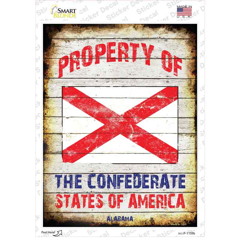 P-1159s-M Property of Alabama Novelty Rectangle Sticker Decal - Medium
