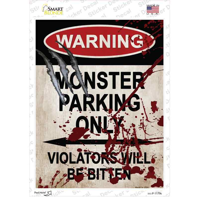 P-1179s-M Monster Parking Novelty Rectangle Sticker Decal - Medium