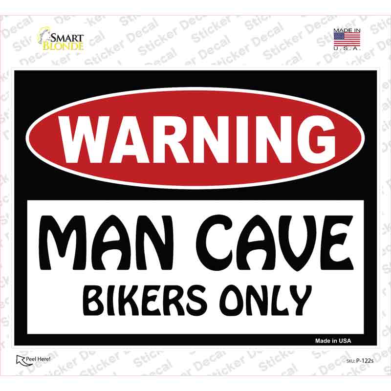 P-122s-M Man Cave Bikers Only Novelty Rectangle Sticker Decal - Medium