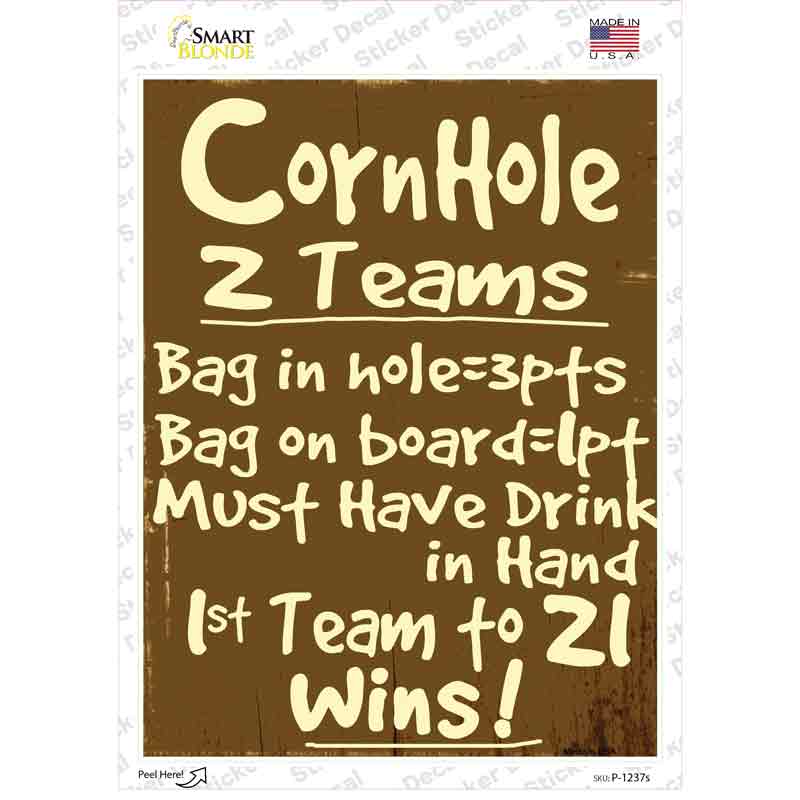 P-1237s-M Cornhole Rules Novelty Rectangle Sticker Decal - Medium