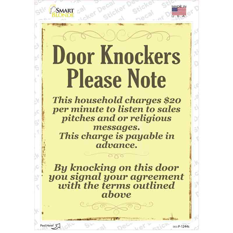 P-1244s-M Door Knockers Novelty Rectangle Sticker Decal - Medium