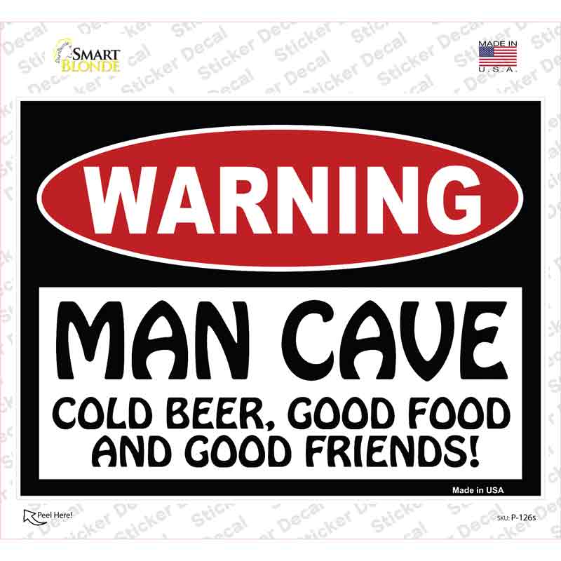 P-126s-M Man Cave Cold Beer Good Friends Novelty Rectangle Sticker Decal - Medium