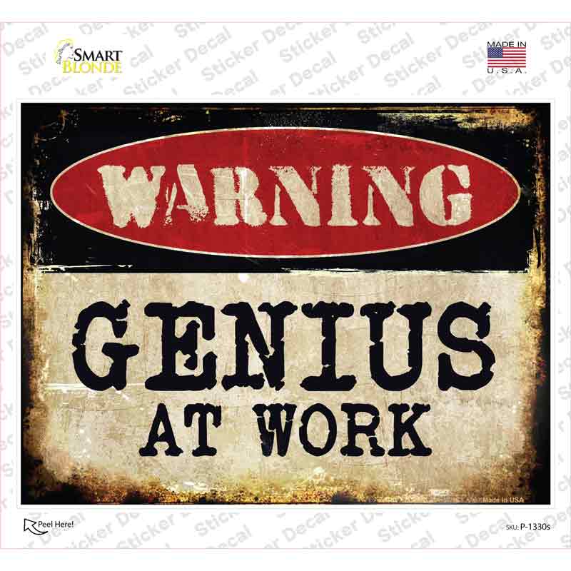 P-1330s-M Genius At Work Novelty Rectangle Sticker Decal - Medium
