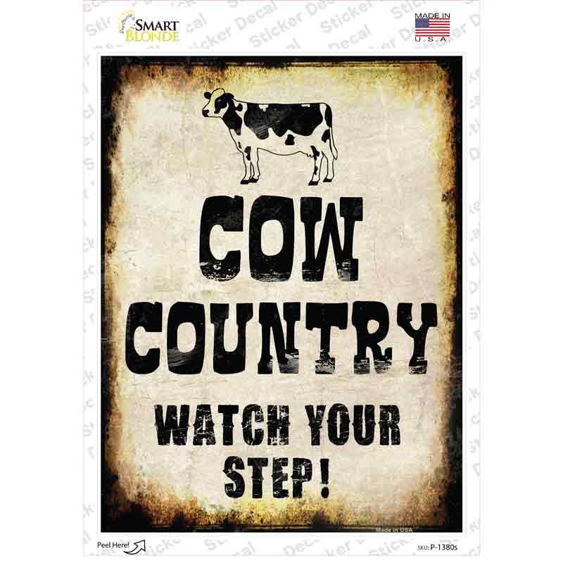 P-1380s-M Cow Country Novelty Rectangle Sticker Decal - Medium