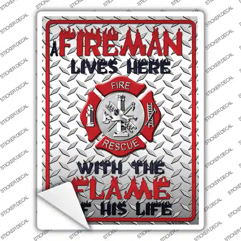 P-1382s-L Fireman Novelty Rectangle Sticker Decal - Large
