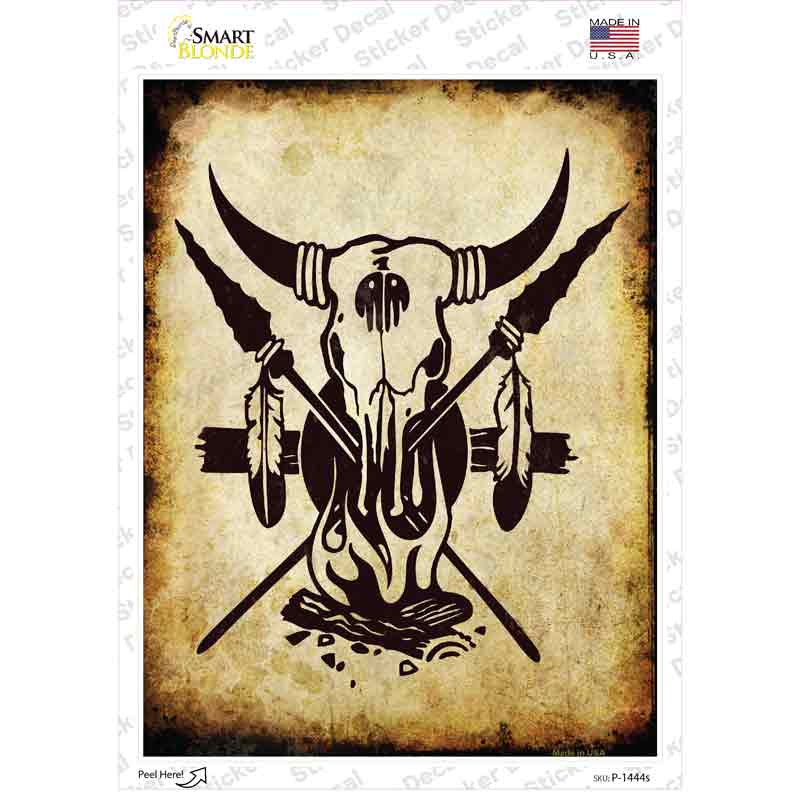 P-1444s-M Burning Skull Novelty Rectangle Sticker Decal - Medium