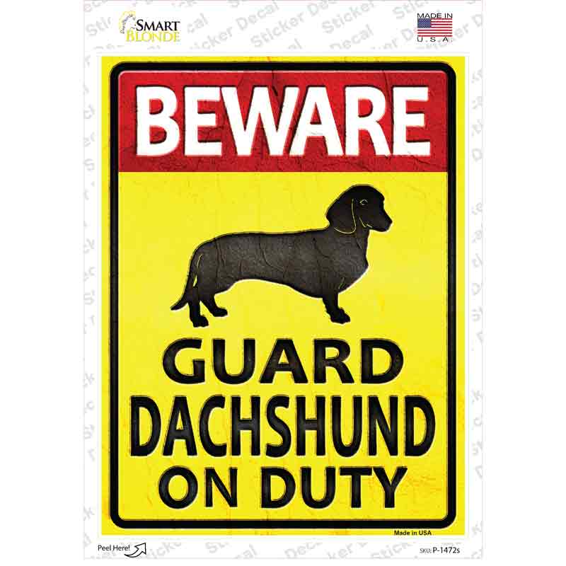 P-1472s-M Guard Dachshund on Duty Novelty Rectangle Sticker Decal - Medium