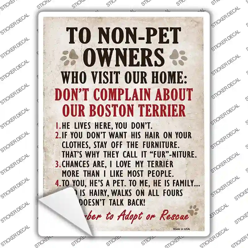 P-1555s-L Complain About Our Boston Terrier Novelty Rectangle Sticker Decal - Large