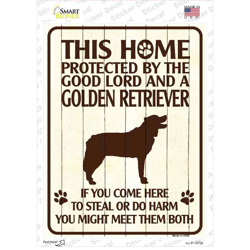 P-1572s-M Golden Retriever Protected Novelty Rectangle Sticker Decal - Medium