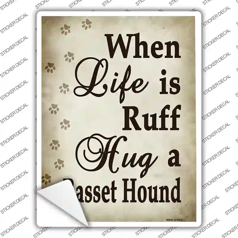 P-1603s-S Hug A Basset Hound Novelty Rectangle Sticker Decal - Small