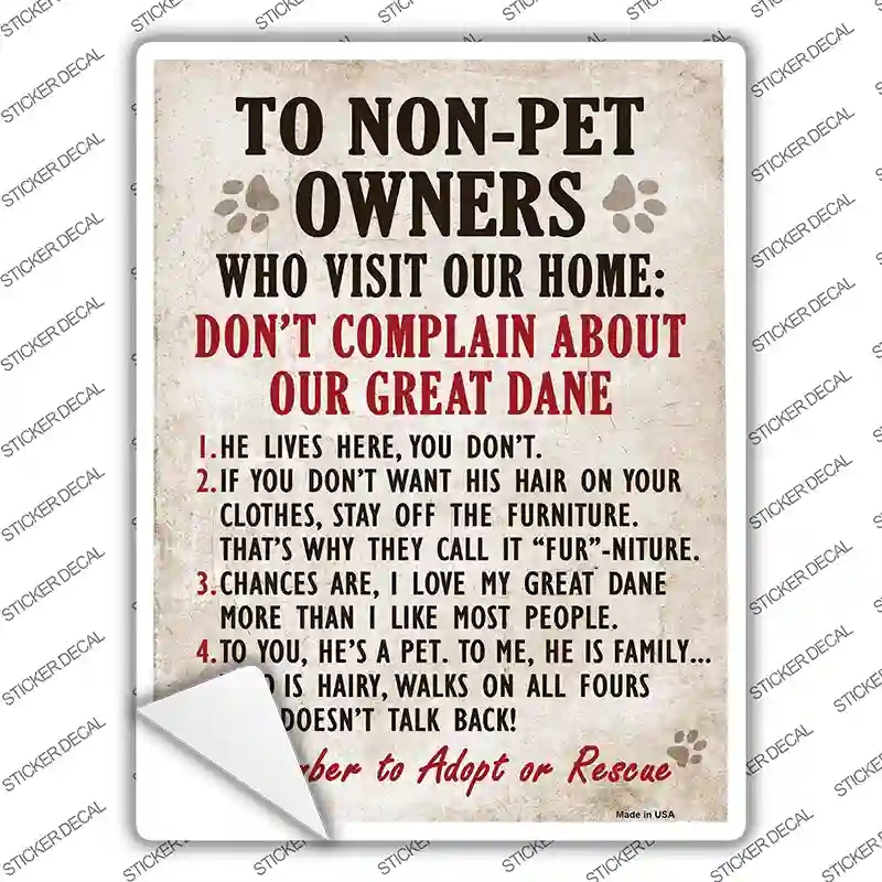 P-1636s-S Non-Pet Owners Great Dane Novelty Rectangle Sticker Decal - Small