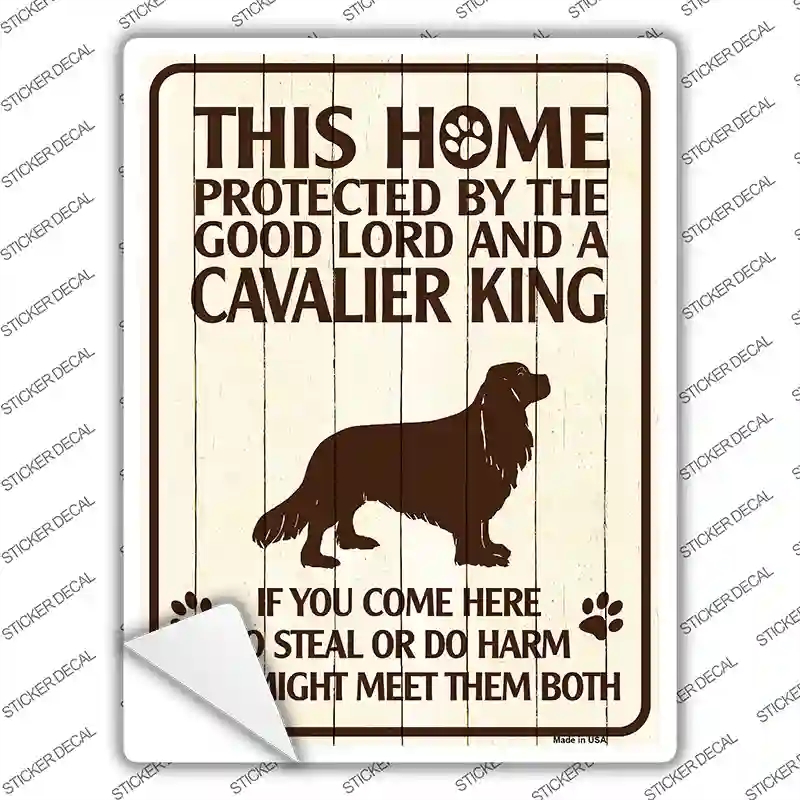 P-1673s-S Protected by A Cavalier King Novelty Rectangle Sticker Decal - Small