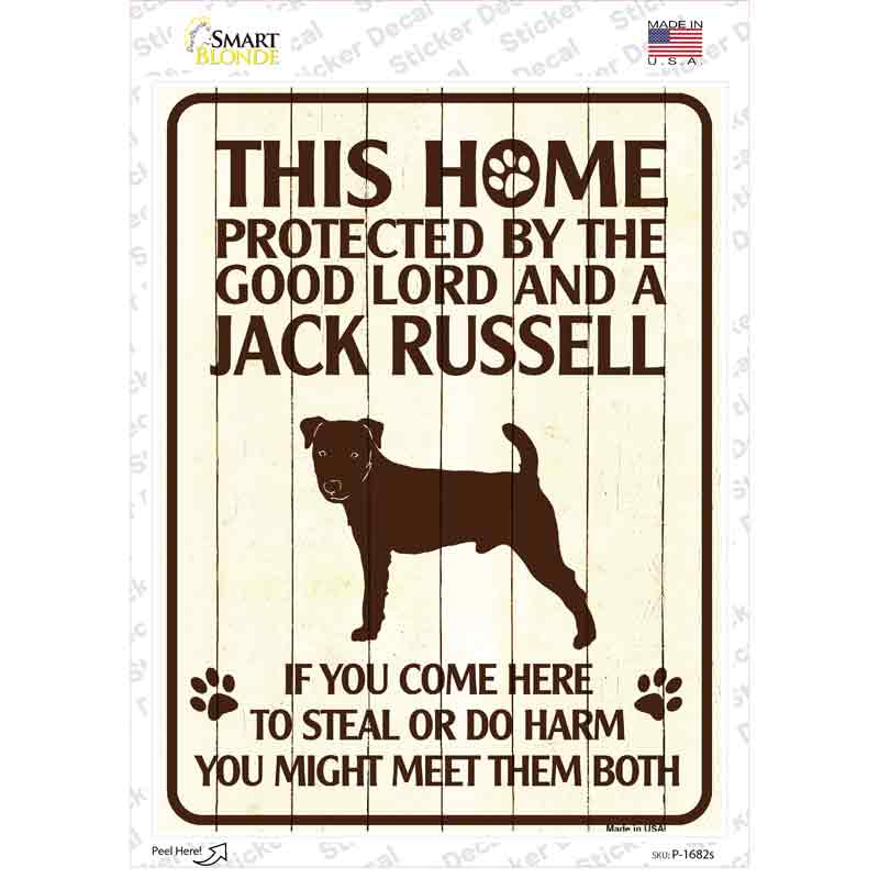 P-1682s-M Protected by A Jack Russell Novelty Rectangle Sticker Decal - Medium