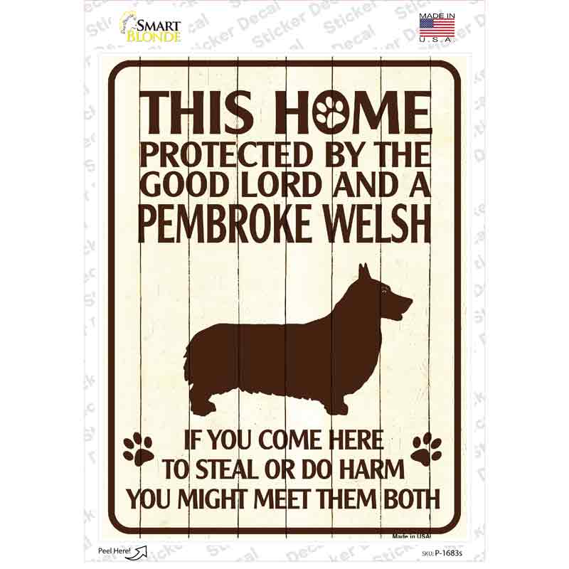 P-1683s-M Protected by A Pembroke Welsh Novelty Rectangle Sticker Decal - Medium
