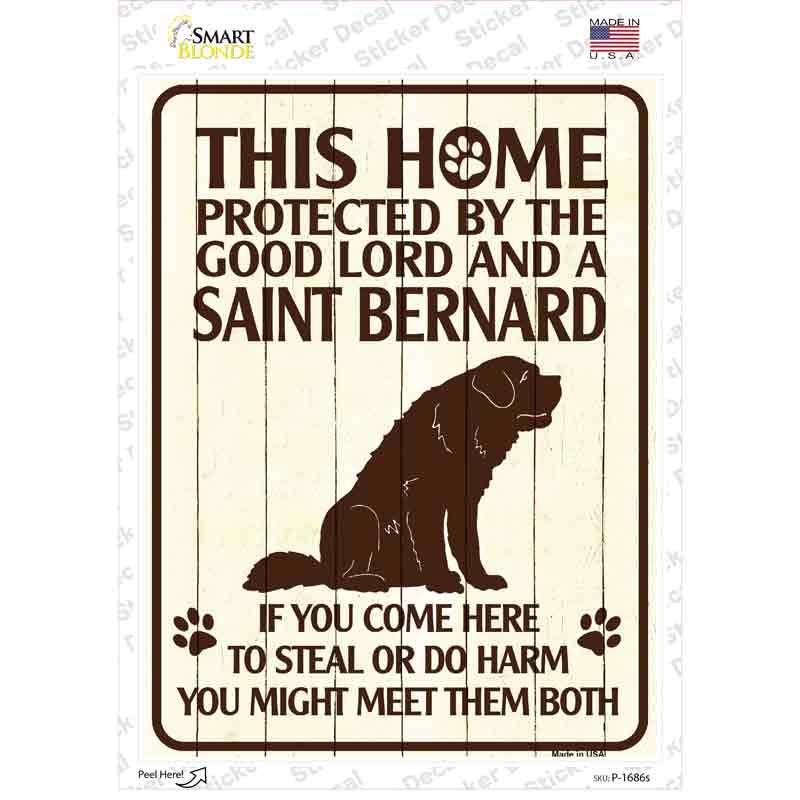 P-1686s-M Protected by A Saint Bernard Novelty Rectangle Sticker Decal - Medium