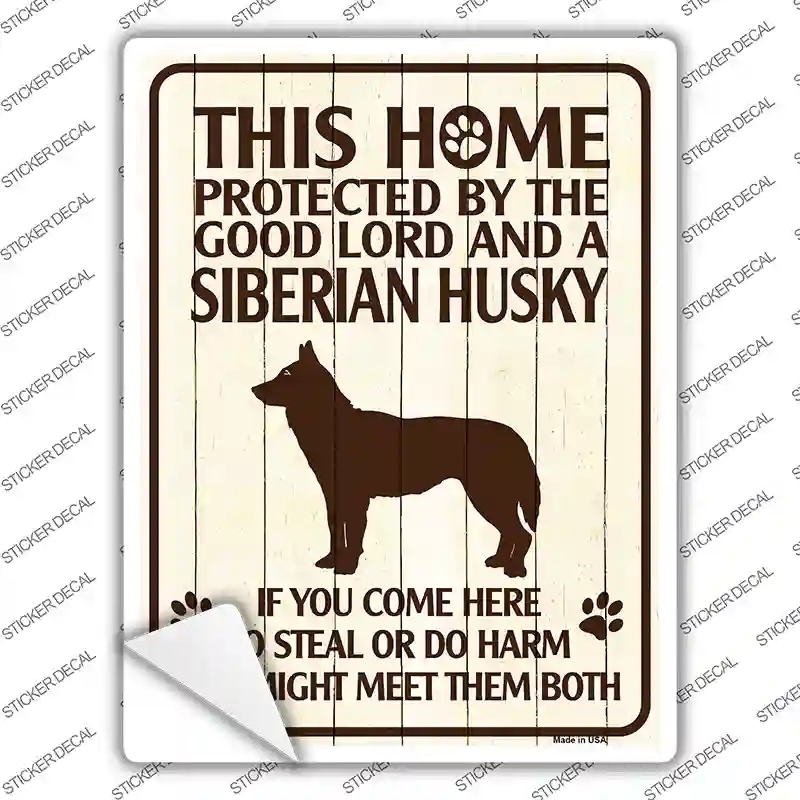 P-1688s-S Protected by A Siberian Husky Novelty Rectangle Sticker Decal - Small