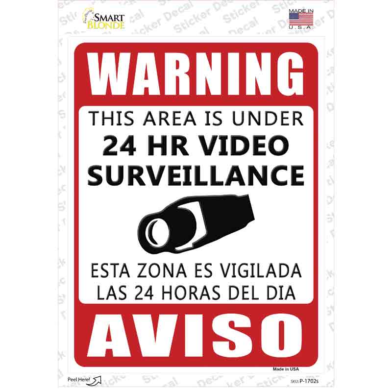 P-1702s-M Warning This Area is Under Video Surveillance Novelty Rectangle Sticker Decal - Medium