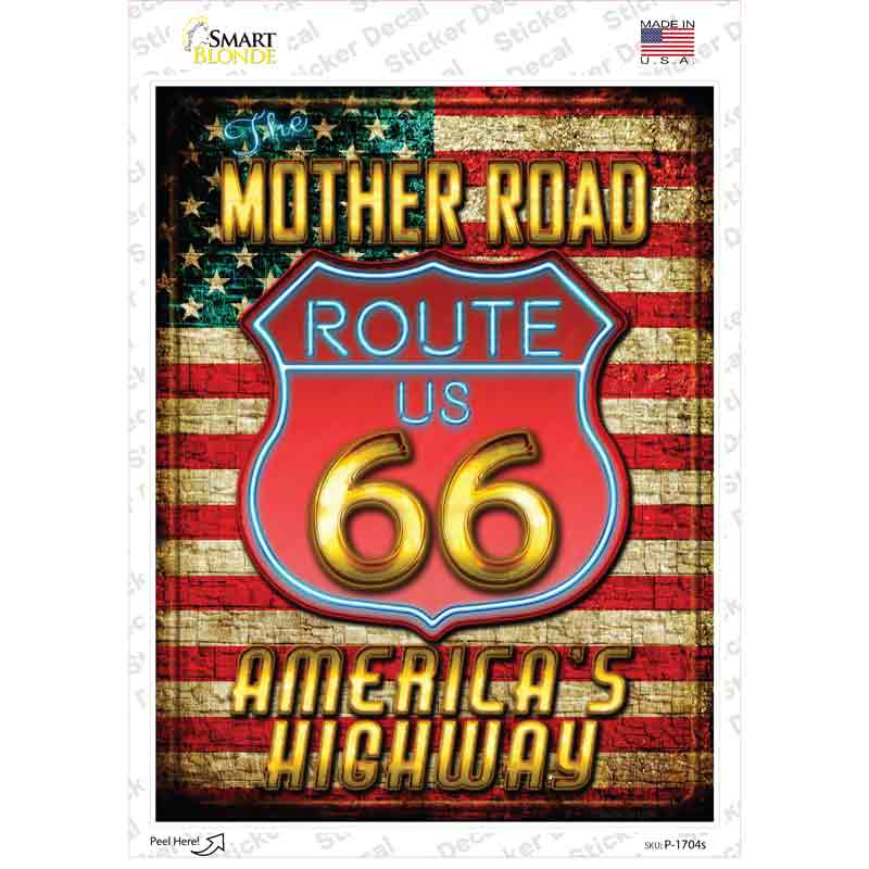 P-1704s-M Mother Road Route 66 Novelty Rectangle Sticker Decal - Medium