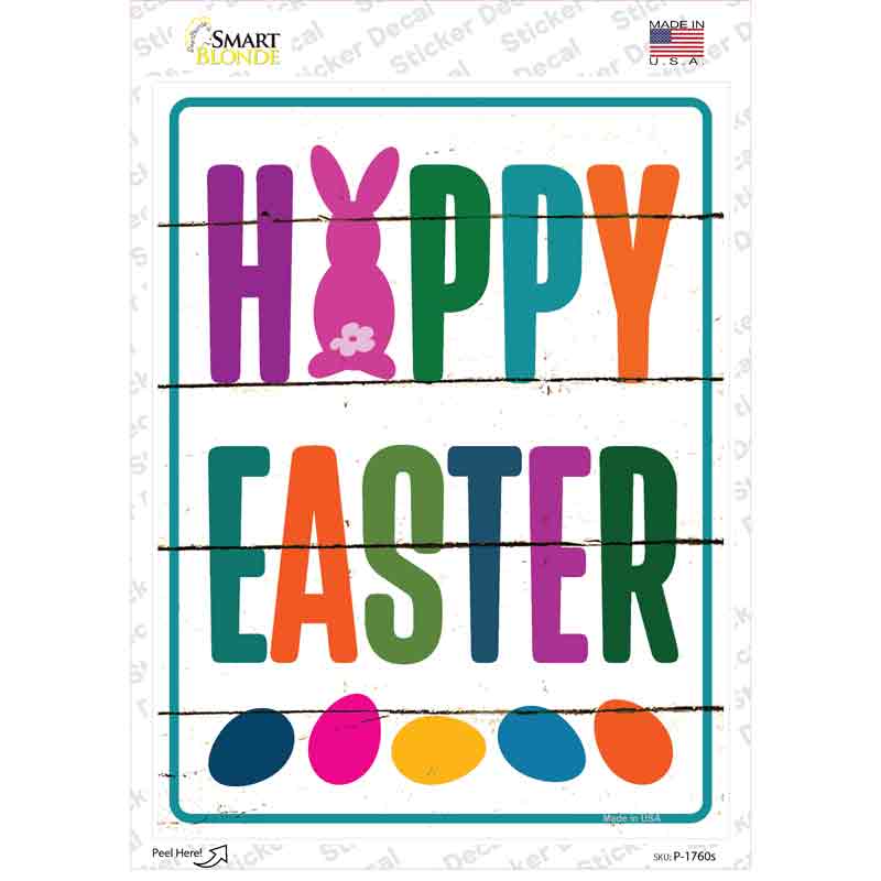 P-1760s-M Happy Easter with Eggs Novelty Rectangle Sticker Decal - Medium