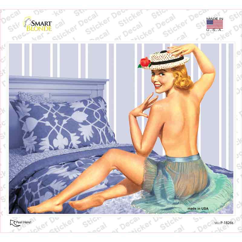 P-1826s-M Girl on Bed Vintage Pinup Novelty Rectangle Sticker Decal - Medium