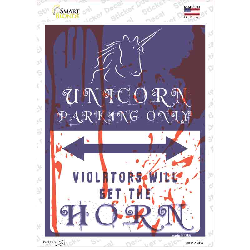 P-2303s-M Unicorn Parking Blue Novelty Rectangle Sticker Decal - Medium