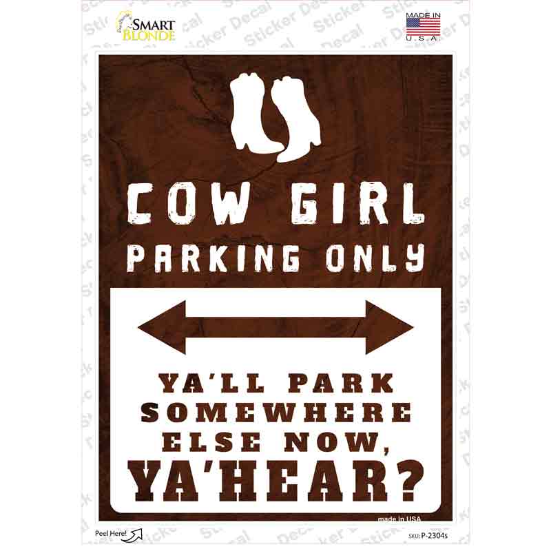 P-2304s-M Cowgirl Parking Novelty Rectangle Sticker Decal - Medium