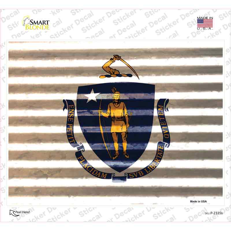 P-2335s-M Massachusetts Flag Novelty Rectangle Sticker Decal - Medium