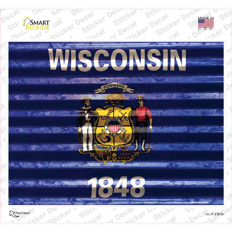 P-2363s-M Wisconsin Flag Novelty Rectangle Sticker Decal - Medium