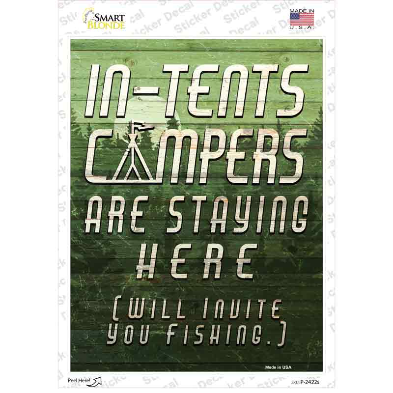 P-2422s-M Green in Tents Campers Novelty Rectangle Sticker Decal - Medium