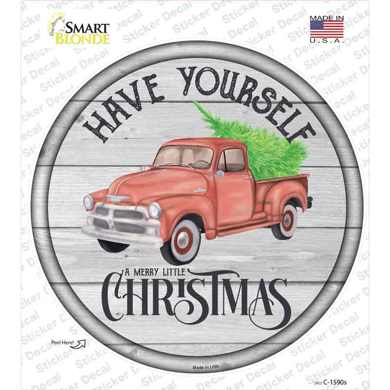 C-1590s-M Merry Little Christmas Novelty Circle Sticker Decal - Medium